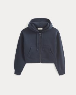 Alternative view of Luxe Fleece Full-Zip Cropped Hoodie | Navy