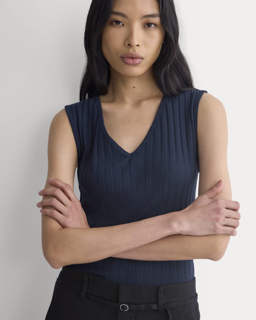 V-Neck Tank in Pointelle | Deep Navy - Image 4