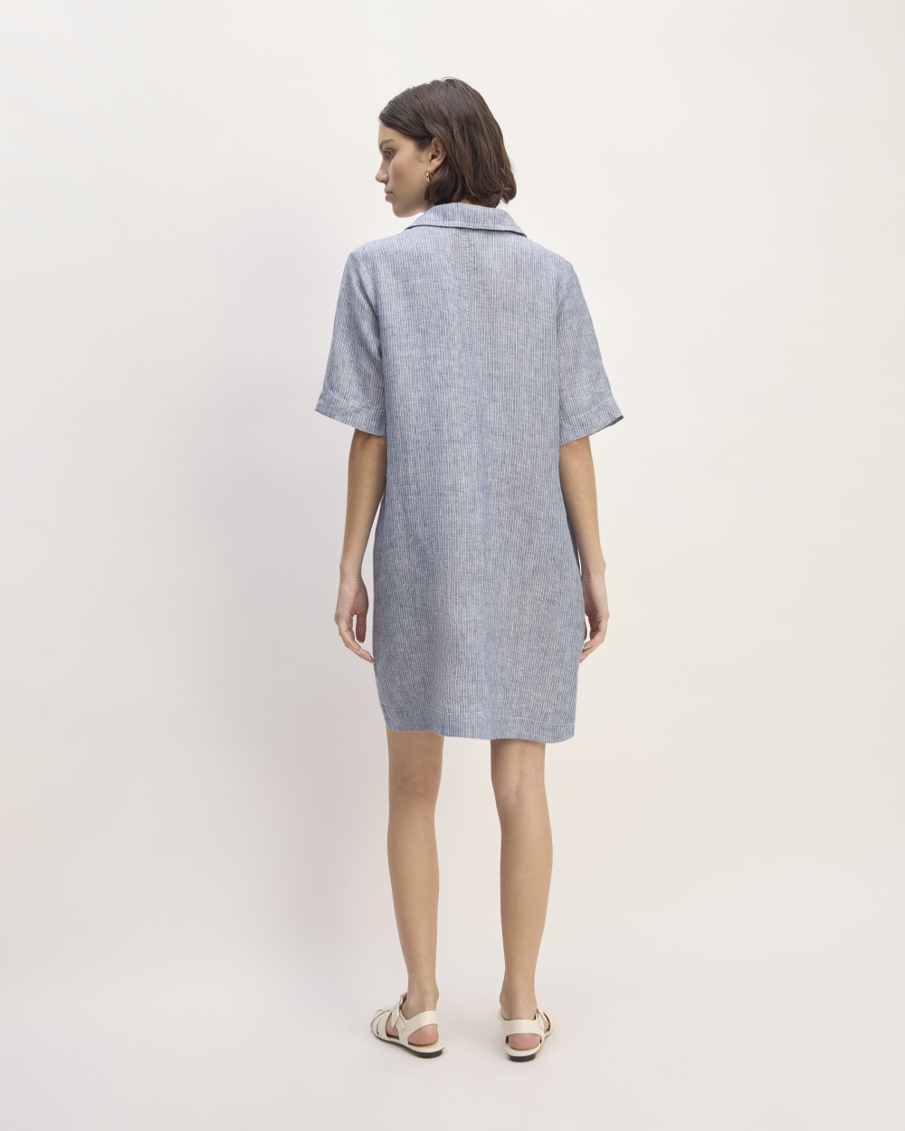 The Shirtdress in Linen | White / Blue - Image 6