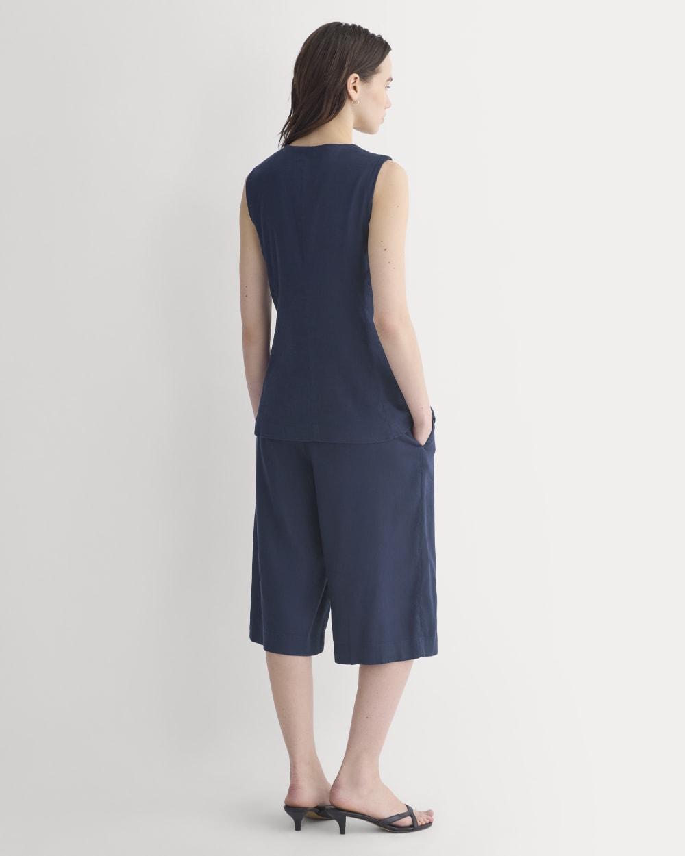 Long Vest in Stretch Linen | Navy - Image 6