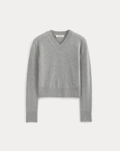 Alternative view of Cashmere Cropped High-V Sweater | Light Heather Grey