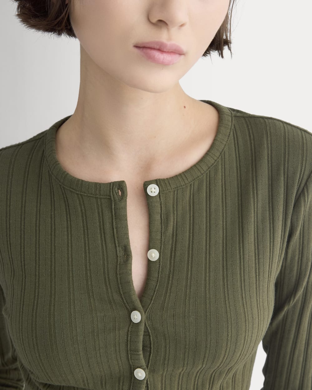 Cardigan in Pointelle | Olive Night - Image 4