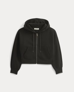 Alternative view of Luxe Fleece Full-Zip Cropped Hoodie | Black