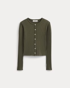 Alternative view of Cardigan in Pointelle | Olive Night