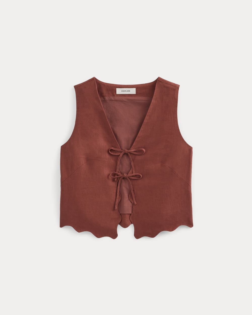 Tie-Front Scallop Tank in Linen | Henna Red - Image 2