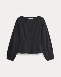 Alternative view of Balloon Sleeve Top in Cotton Silk | Black