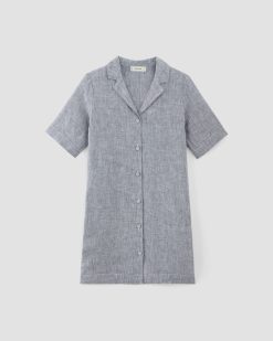 Alternative view of The Shirtdress in Linen | White / Blue