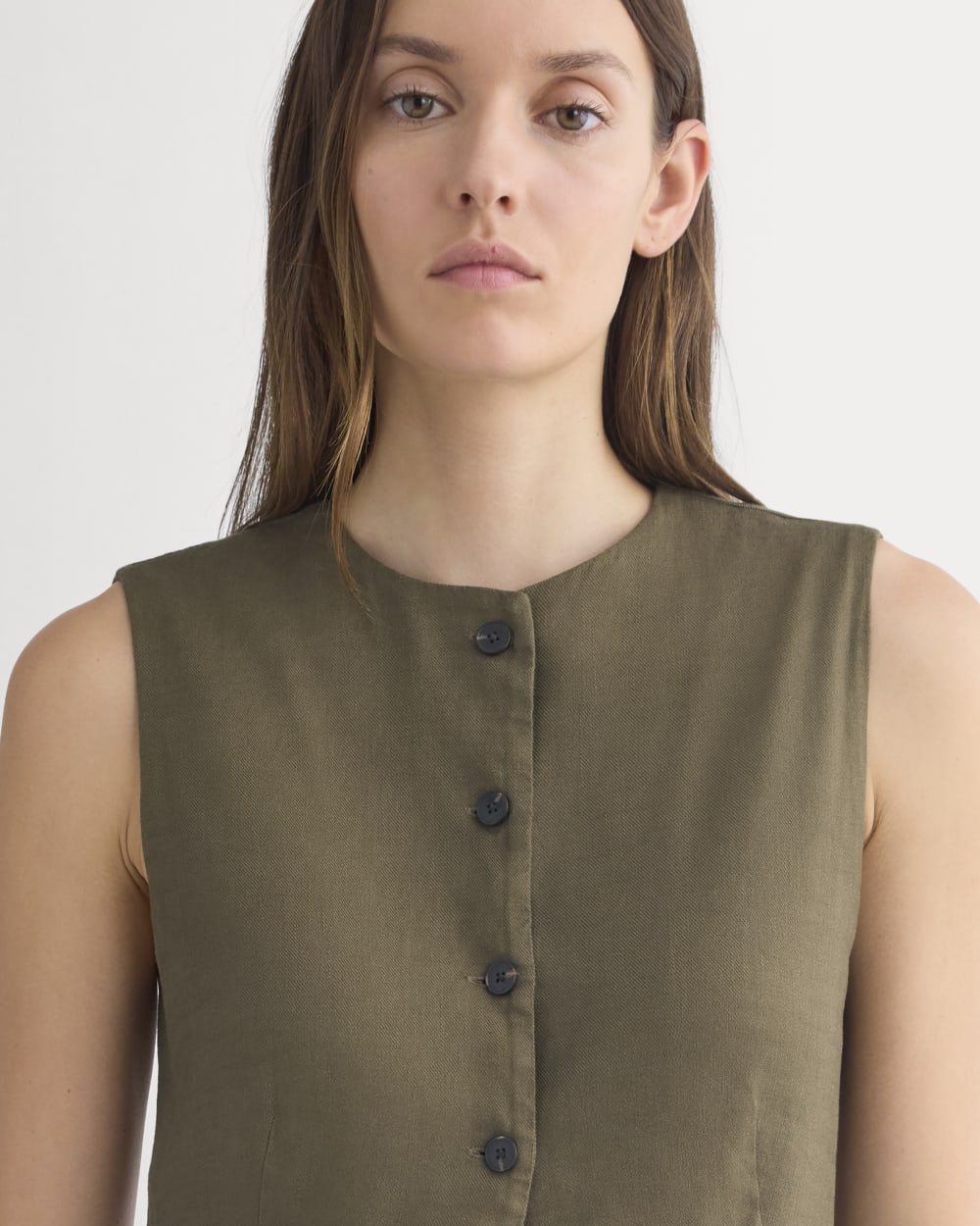 Long Vest in Stretch Linen | Beech - Image 4