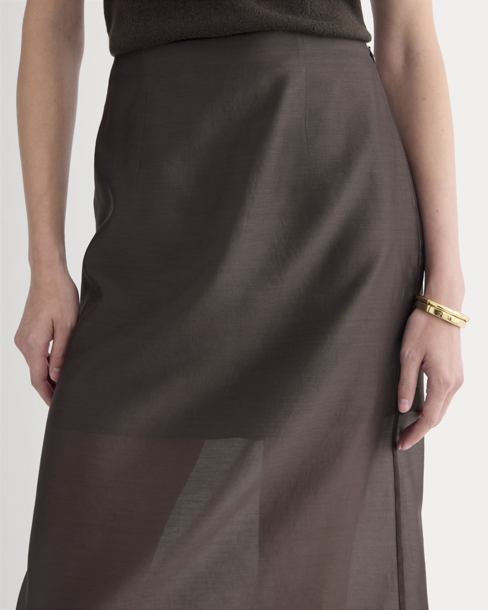 Midi Skirt in Cotton-Silk Organza | Dark Chocolate - Image 4