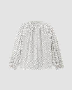 Alternative view of The Washable Clean Silk Shirred Blouse | Bone / Black Polka Dot