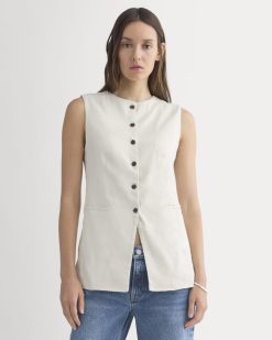 Long Vest in Stretch Linen | Birch