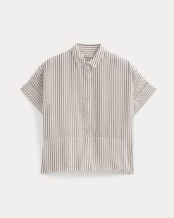 Alternative view of The Boxy Shirt in Washable Silk | Bone / Toffee Stripe