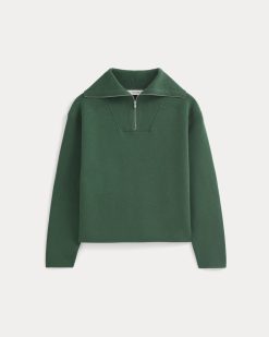 Alternative view of Double Knit Half-Zip in Cotton Merino | Hunter Green