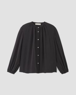 Alternative view of The Washable Clean Silk Shirred Blouse | Black