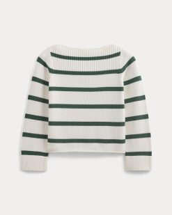 Alternative view of Striped Boatneck Sweater in Everyday Cotton | Hunter Green/Bone