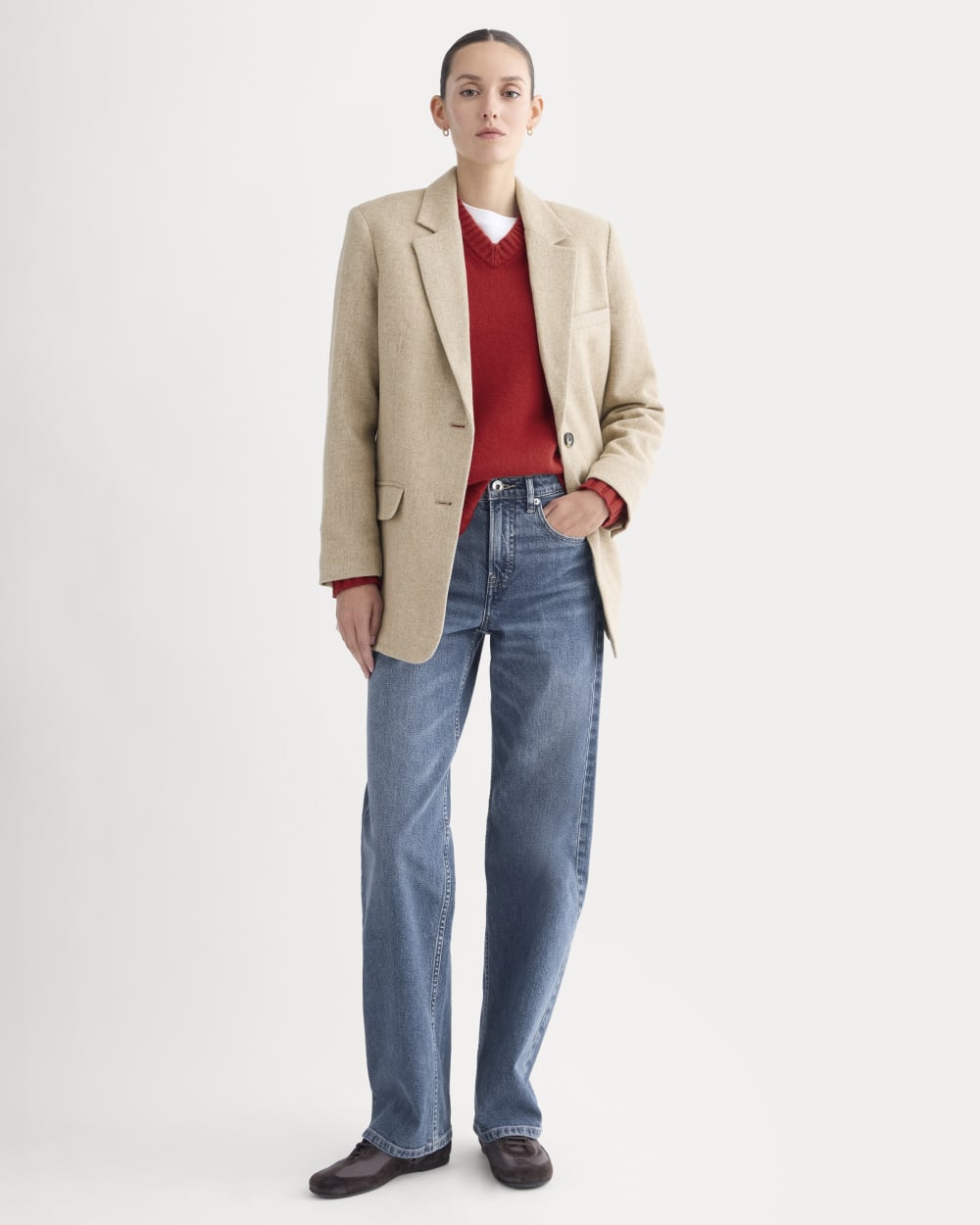 The Oversized Blazer in Wool | Taupe Herringbone - Image 3
