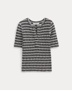 Alternative view of The Rib-Knit Short-Sleeve Henley | Bone / Black