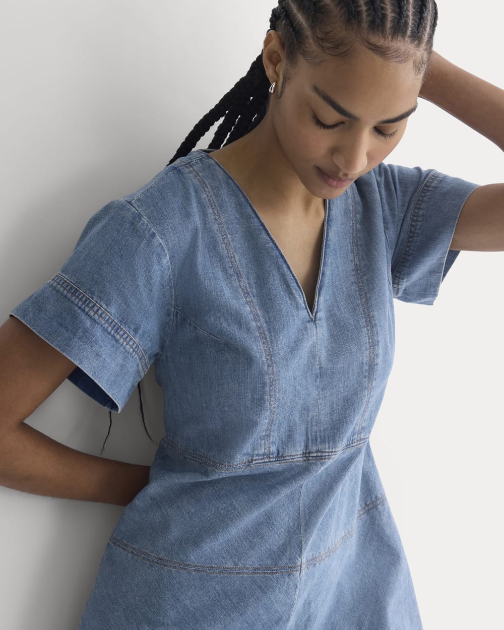 Denim Short-Sleeve Dress | Light Indigo - Image 5