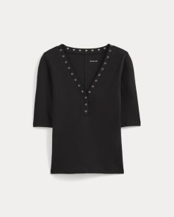 Alternative view of Luxe Rib V-Neck Henley | Black