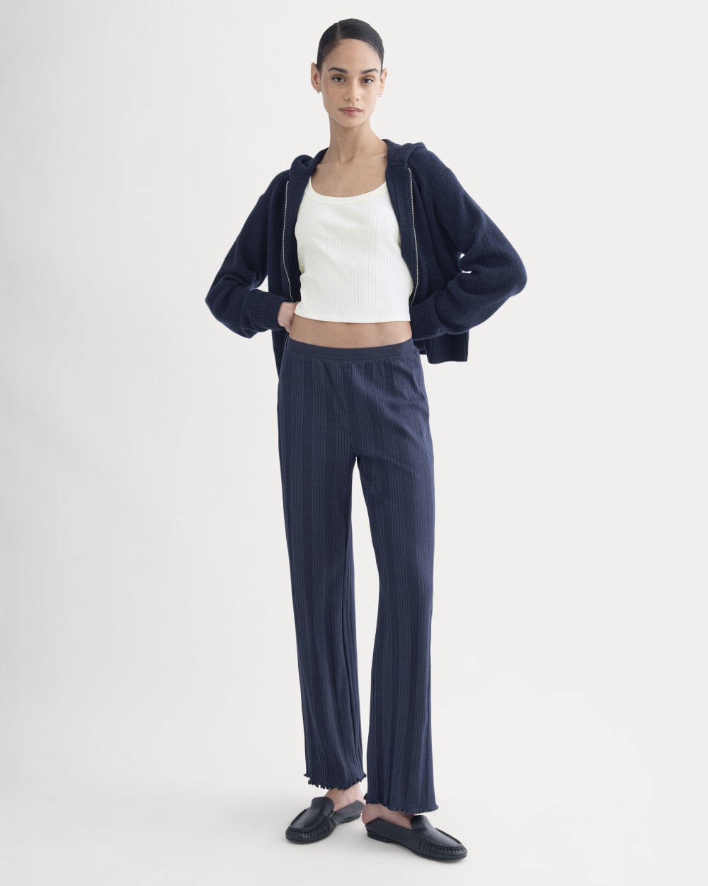 Full-Zip Hoodie in Wool Cashmere | Navy - Image 3