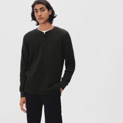 Alternative view of The Waffle Long-Sleeve Henley Tee | Black