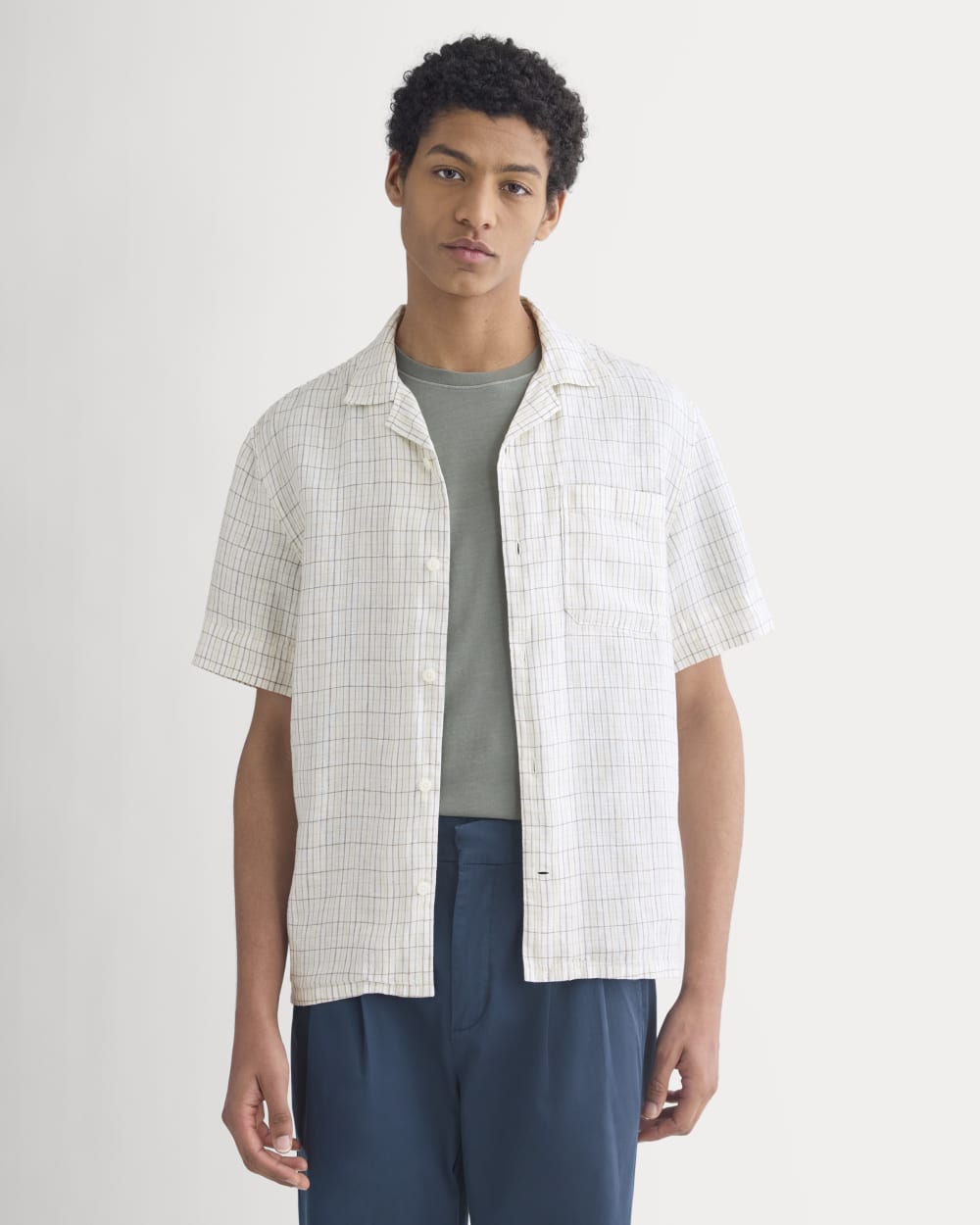 Linen Resort Shirt | Bone Plaid - Image 3