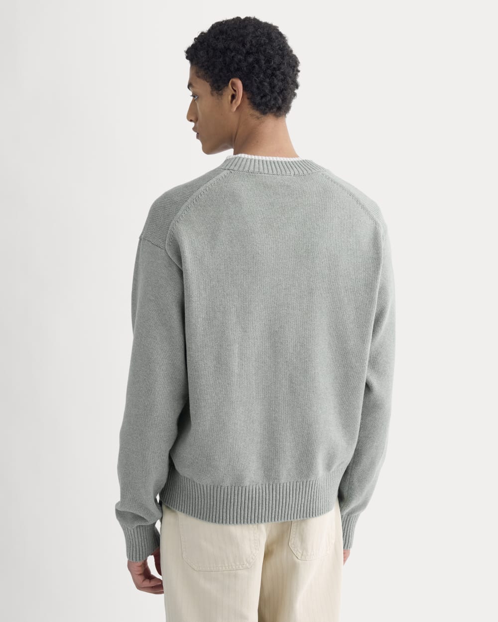 Relaxed V-Neck Sweater in Everyday Cotton | Heathered Lilypad - Image 5