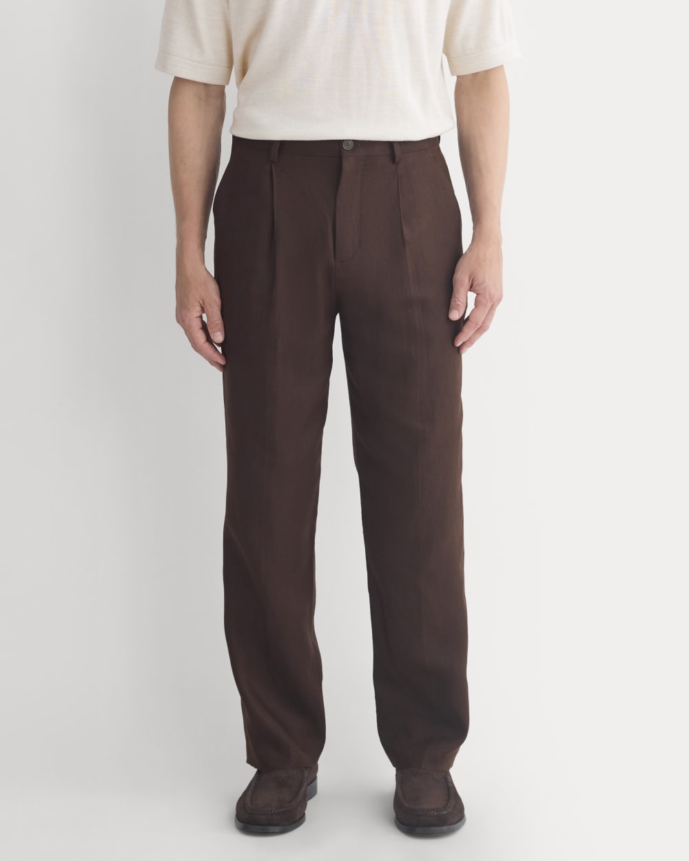 Soyeux Linen Pleated Trouser | Dark Brown - Image 2