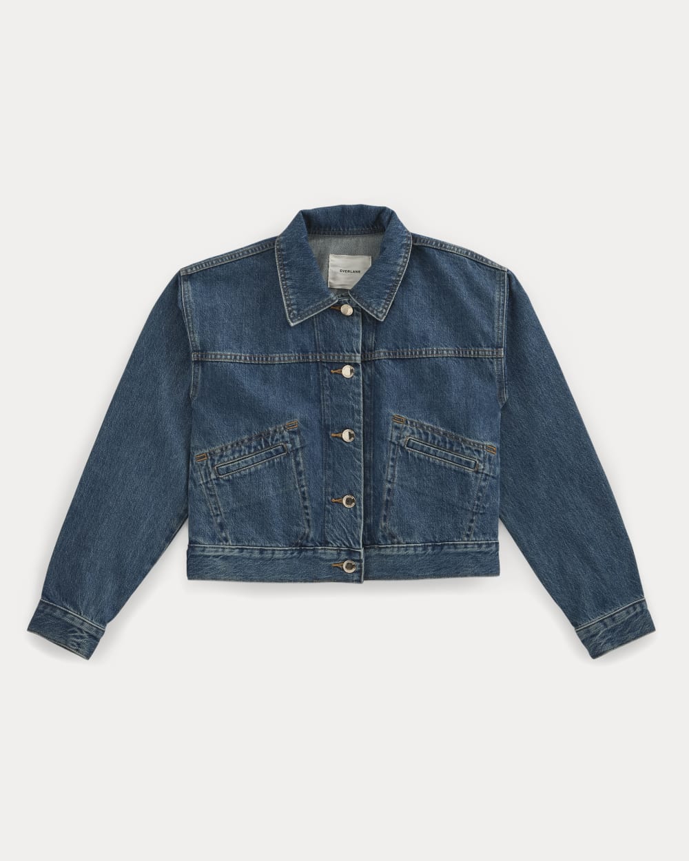 Cropped Trucker Jacket in Denim | Mid Indigo - Image 2