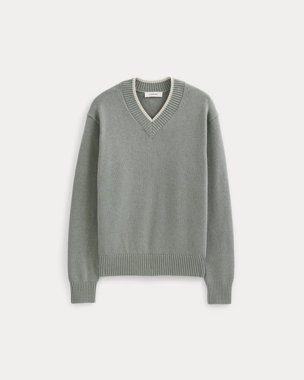 Relaxed V-Neck Sweater in Everyday Cotton | Heathered Lilypad - Image 2
