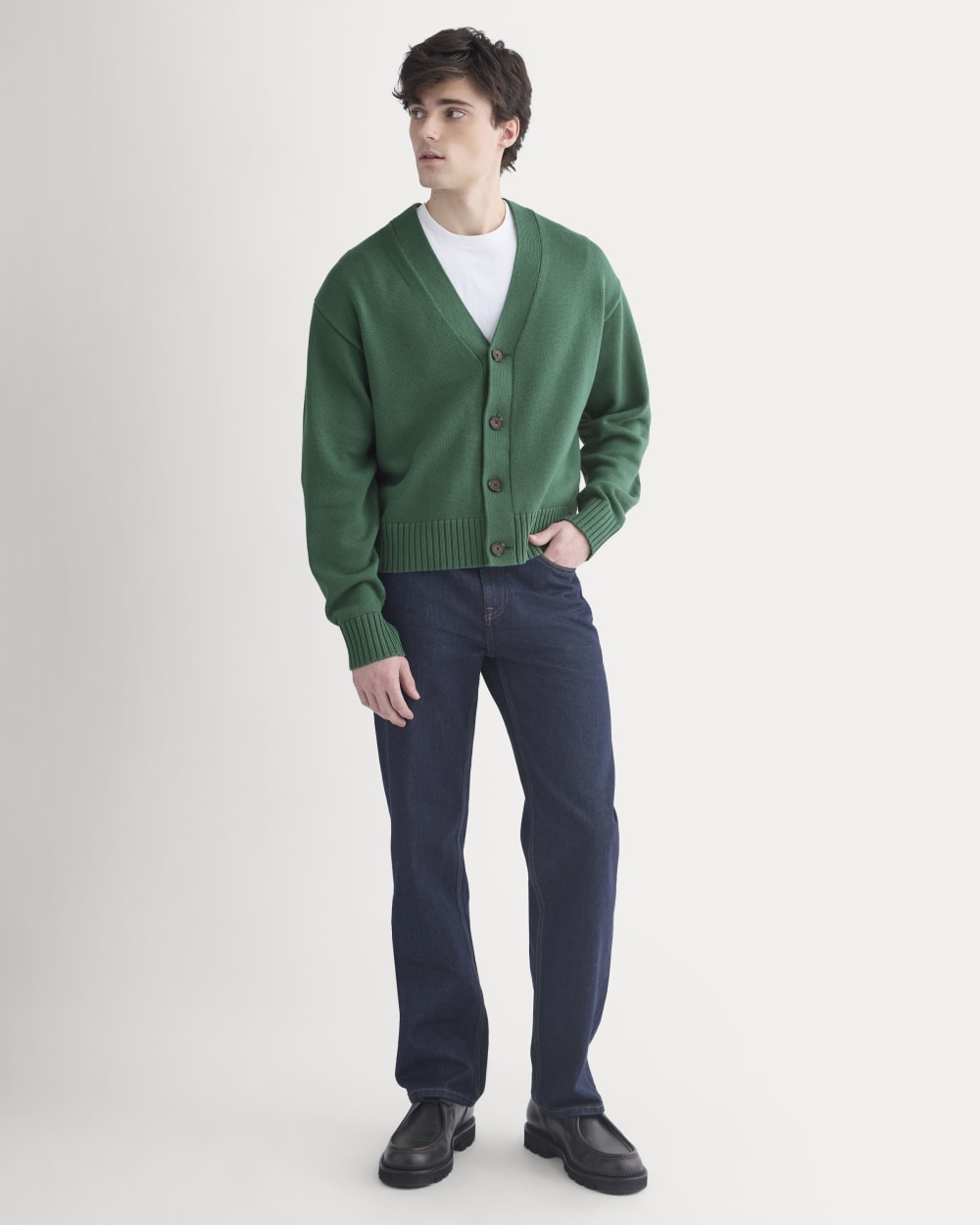 Cropped Cardigan in Everyday Cotton | Hunter Green - Image 3