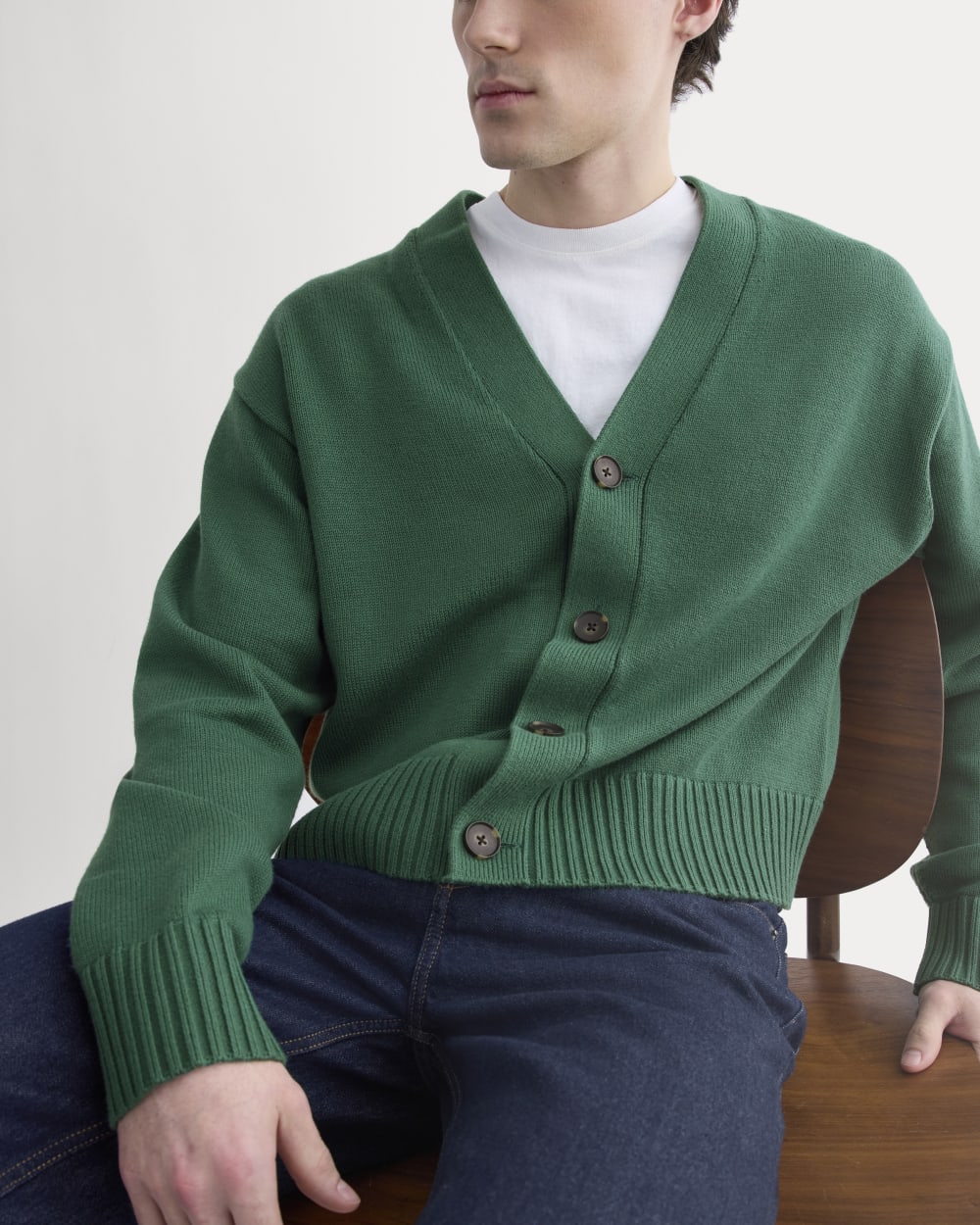 Cropped Cardigan in Everyday Cotton | Hunter Green - Image 4