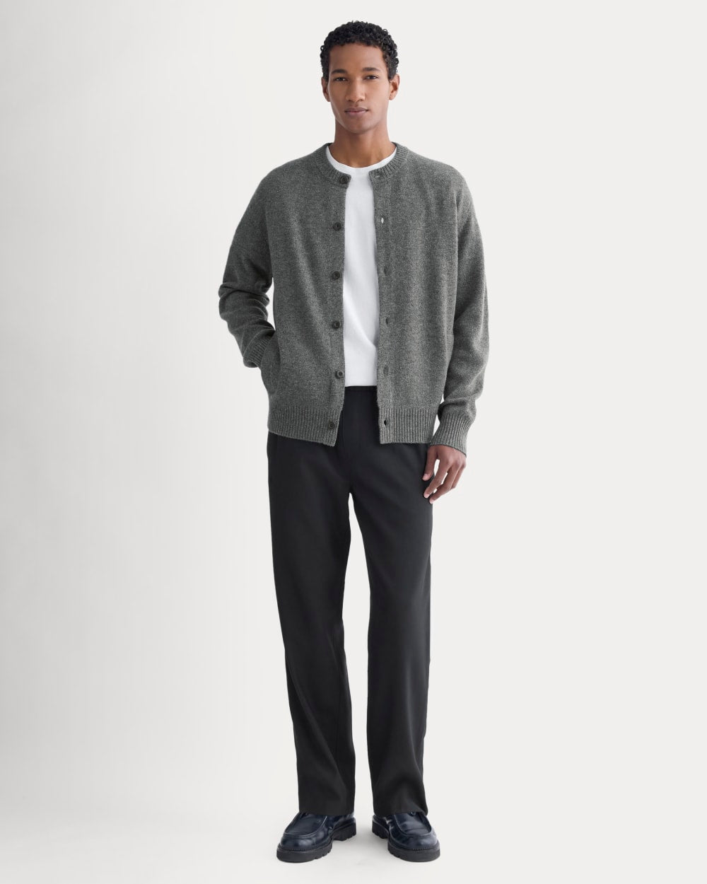 Luxe Merino Crew Cardigan | Heathered Charcoal - Image 3
