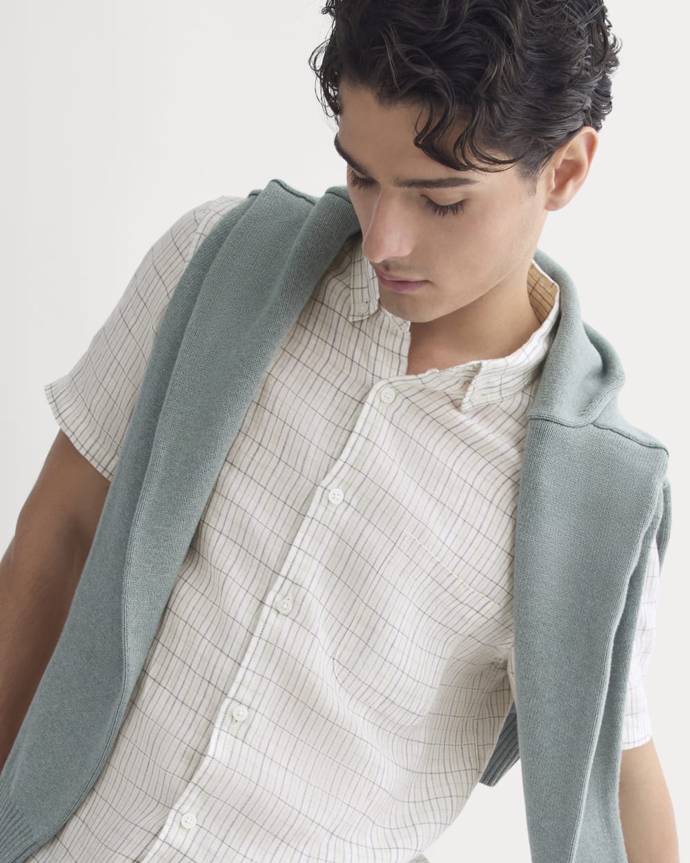 The Classic Short-Sleeve Shirt in Linen | Bone Plaid - Image 4