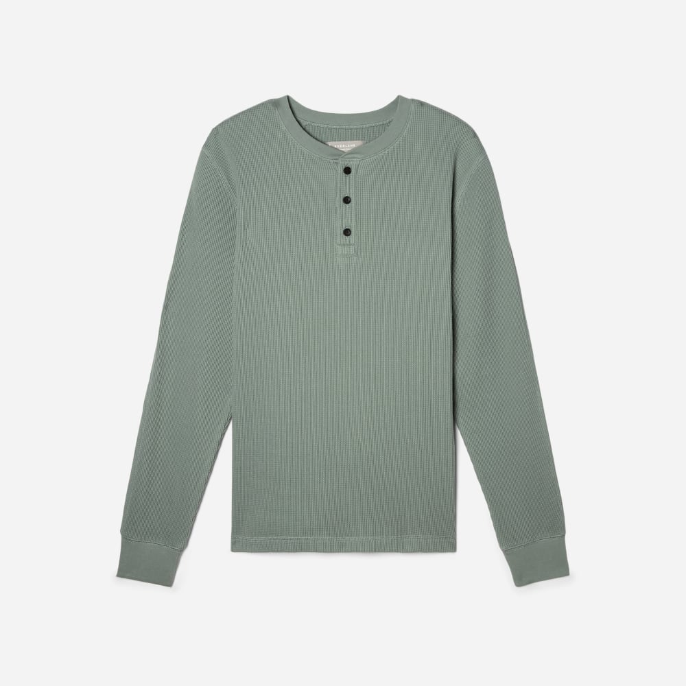 The Waffle Long-Sleeve Henley Tee | Lily Pad - Image 2