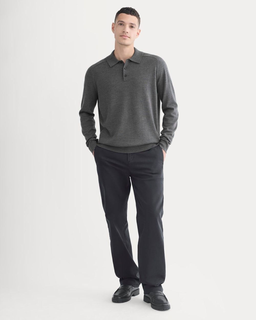 Ultrasoft Polo Sweater | Heather Mid Charcoal - Image 3