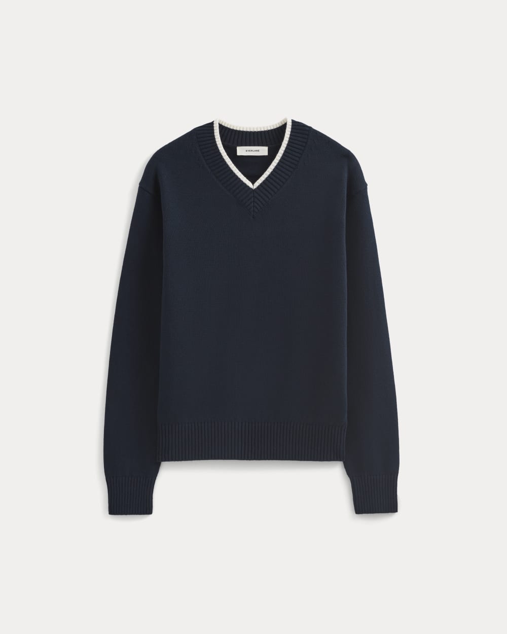 Relaxed V-Neck Sweater in Everyday Cotton | Deep Navy - Image 2