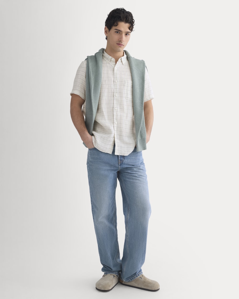 The Classic Short-Sleeve Shirt in Linen | Bone Plaid - Image 5