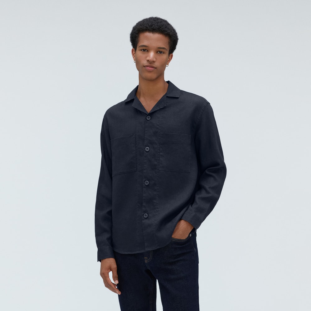 The Long Sleeve Linen Camp Shirt | Deep Navy - Image 2