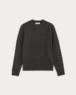 Alternative view of The Felted Merino Cable-Knit Crew | Charcoal