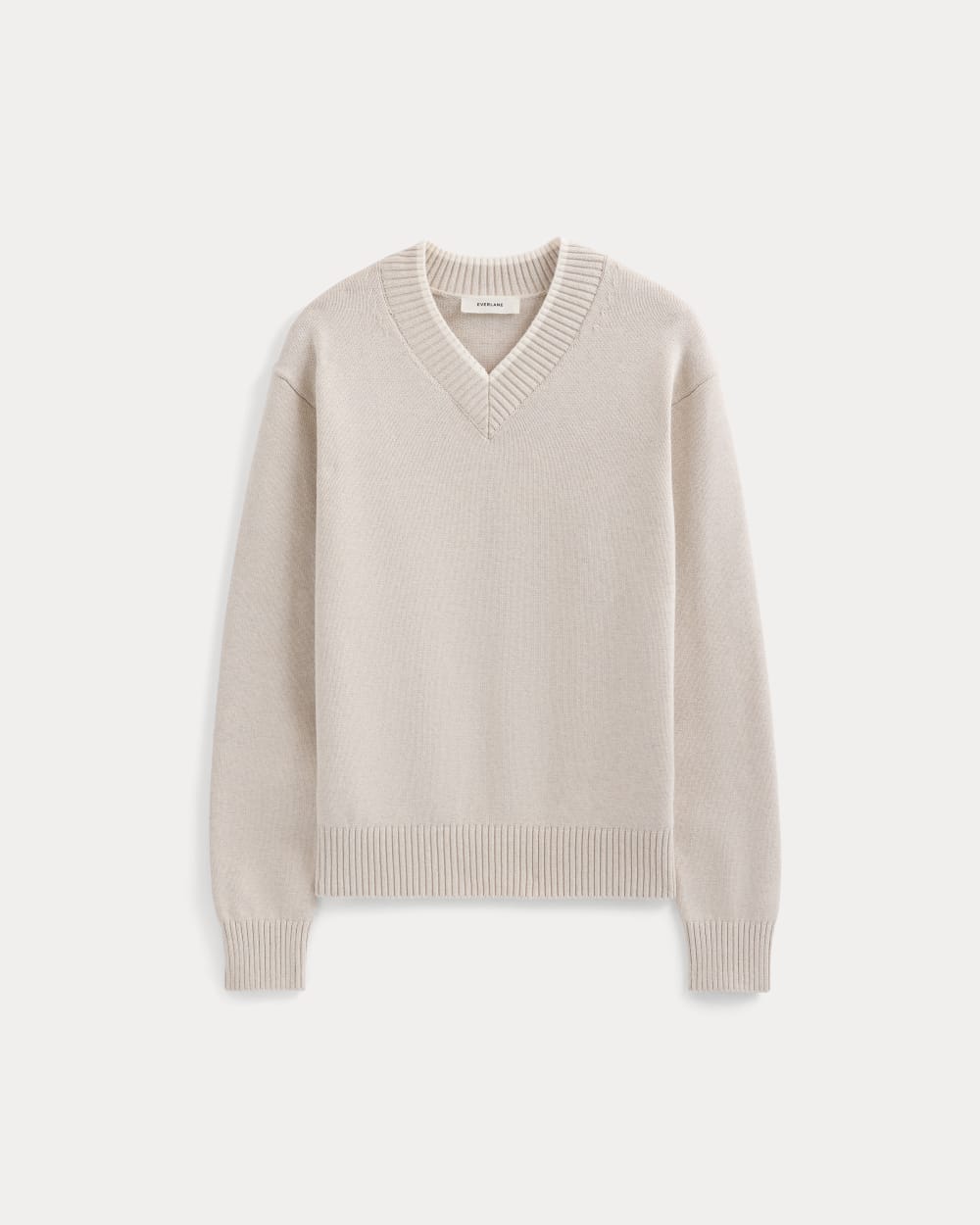 Relaxed V-Neck Sweater in Everyday Cotton | Heathered Oat - Image 2